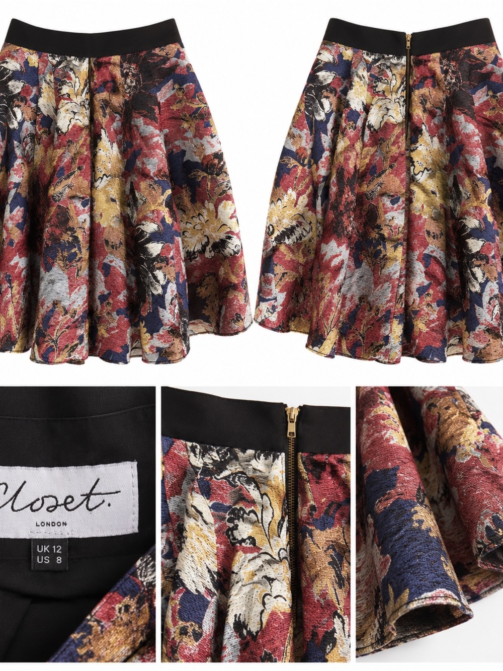 Closet London Floral Jacquard A-Line Midi Skirt – US 8 / UK 12
